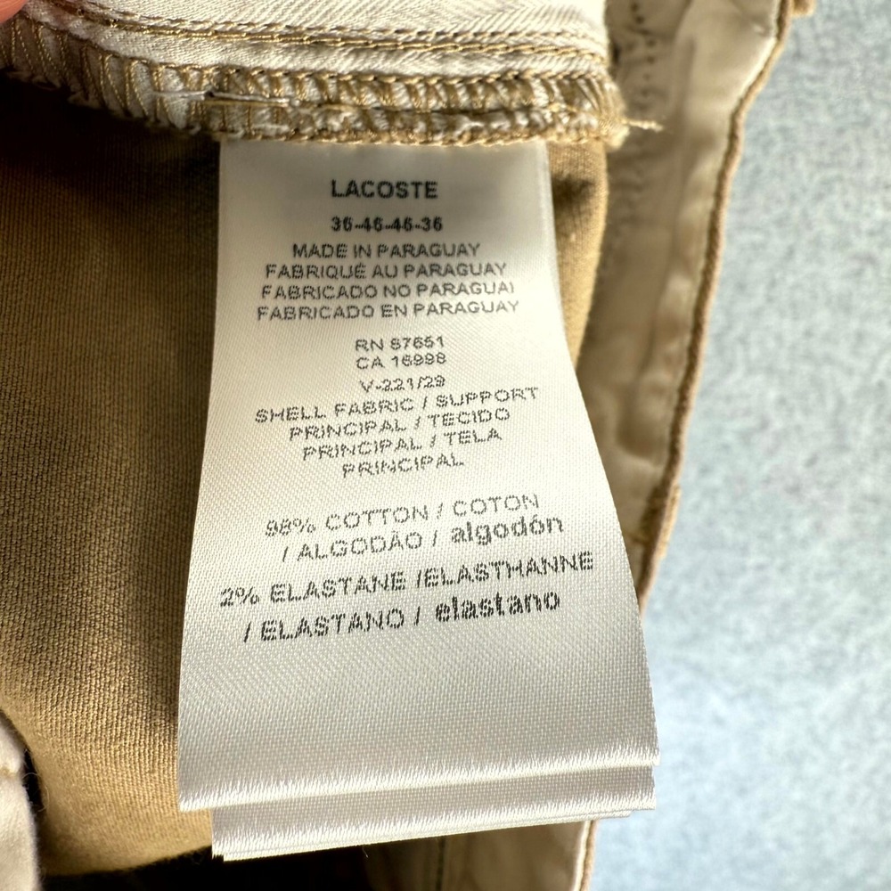 Lacoste Gabardine Shorts Men's 36 Beige Slim Fit Slash Pockets Mid-Rise Outdoor - Picture 16 of 16